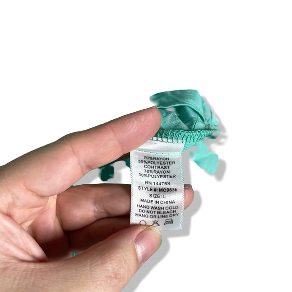 OTT Floral Embroidered Tiered Peasant Tunic Top Womens L Teal Green Boho NWT - Picture 4 of 8